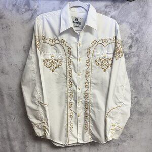 Rangers Legend Western Shirt Mens M White Embroidered Button Up Long Sleeve